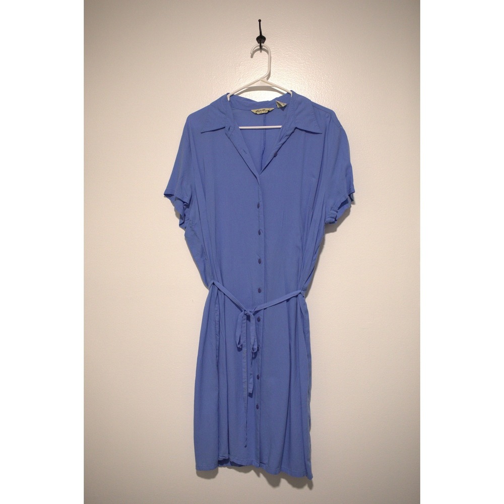 Eddie Bauer Periwinkle Blue Viscose Button Down Belted Shirt Dress XXL Womens